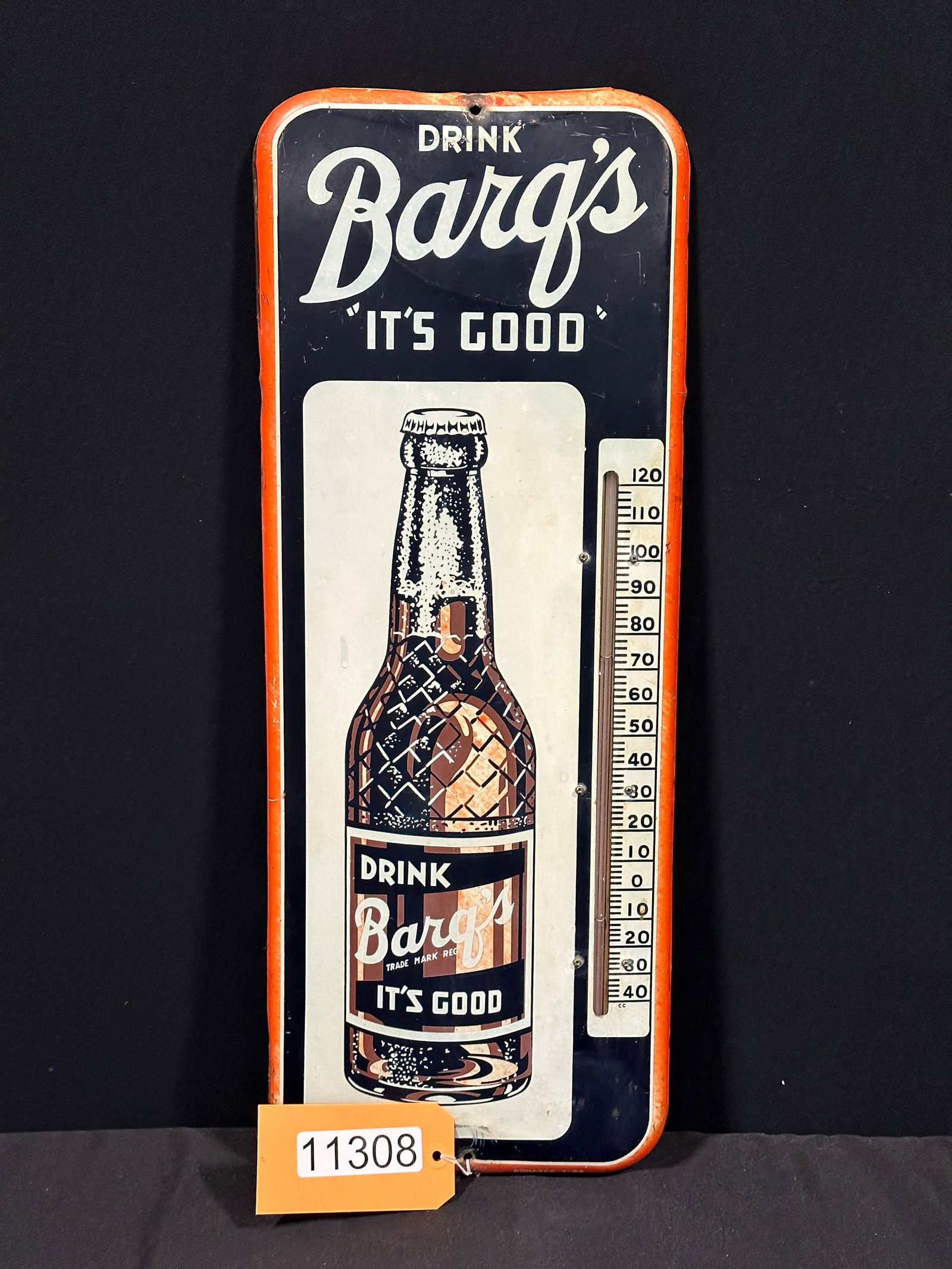 Drink Barqs it's good tin metal thermometer sign 1952 (1 of 2)
