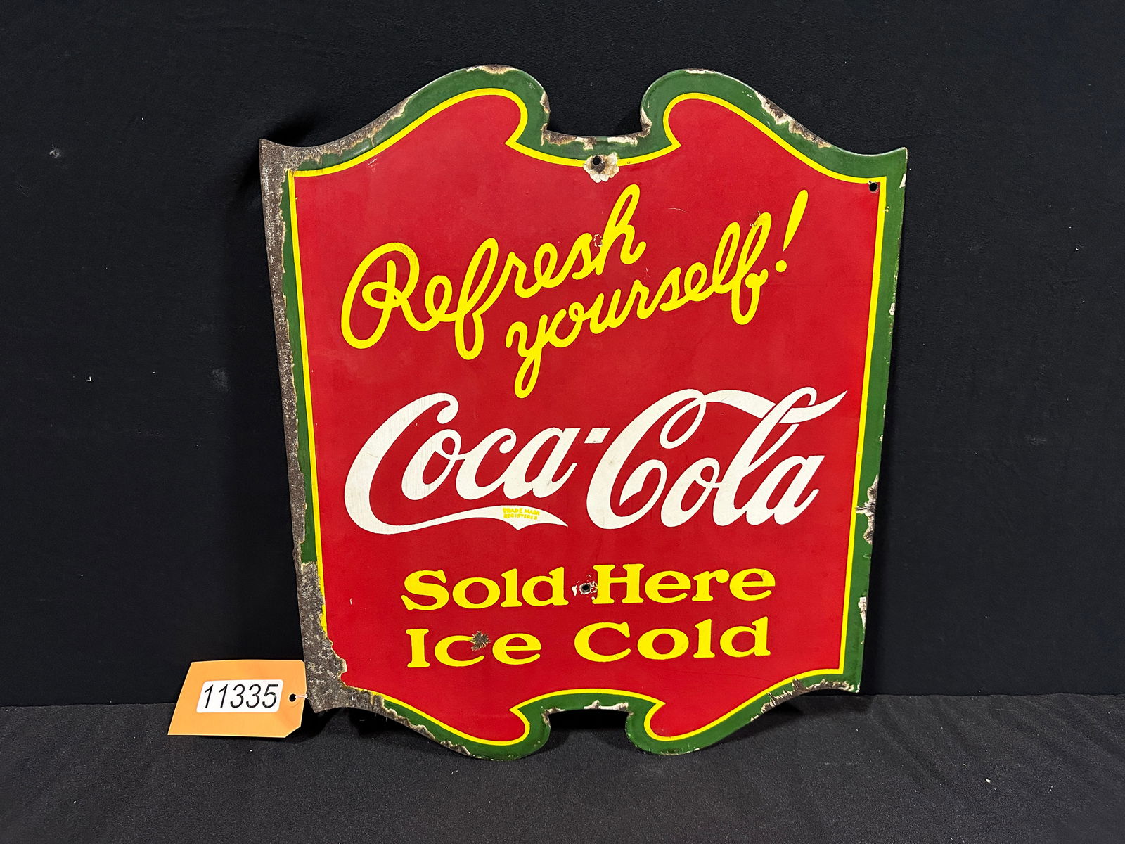 Coca Cola Coke refresh porcelain flange soda sign (1 of 2)