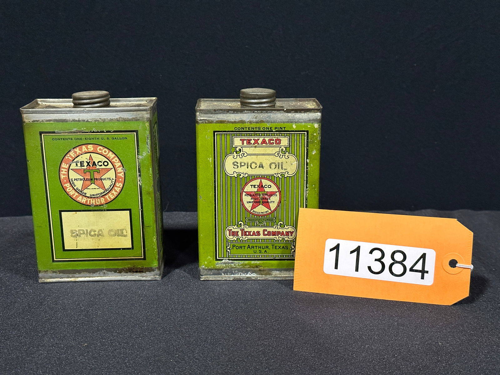 2 pint Texaco Spica oil motor oil can 1 full 1 empty (1 of 2)