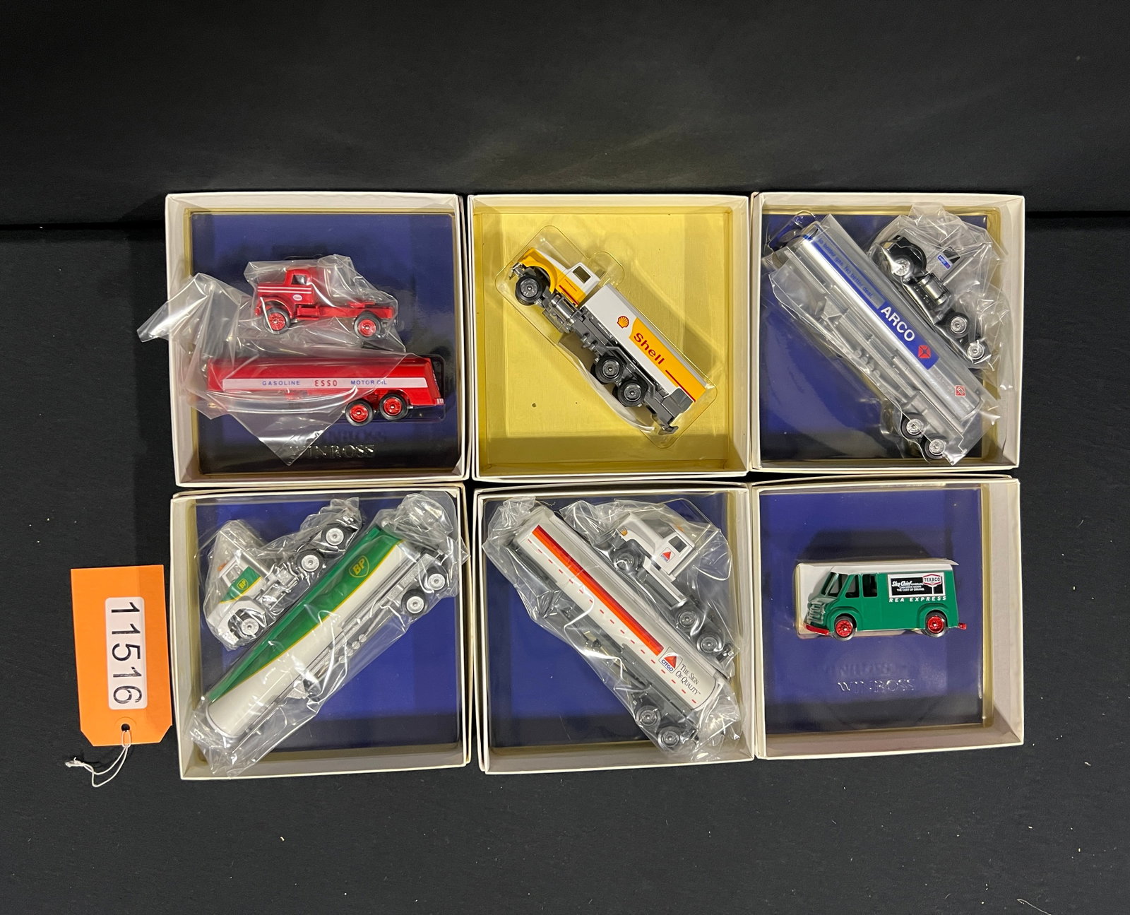 Winross Shell Esso Texaco BP Citgo Arco gas truck: 6 Winross BP Shell Texaco Esso Citgo and arco trucks. 7" H x 7" W x 4" D.