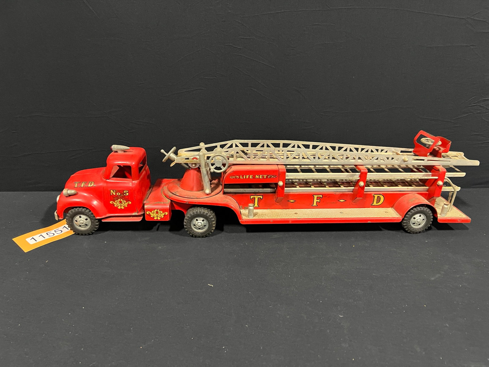 Tonka TFD life net fire department engine steel toy: Original condition Tonka fire truck. 32" H x 9" W x 7" D.