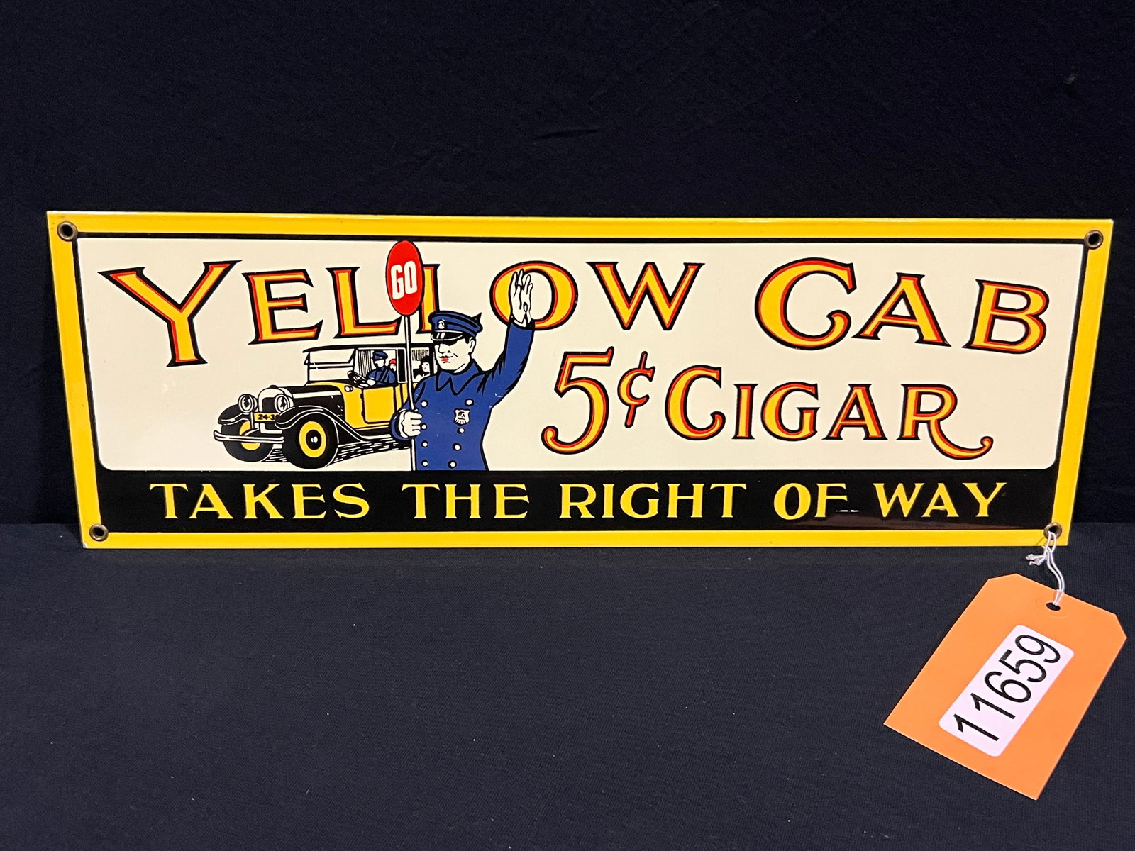 Yellow cab 5 cent cigar tobacco porcelain sign (1 of 2)