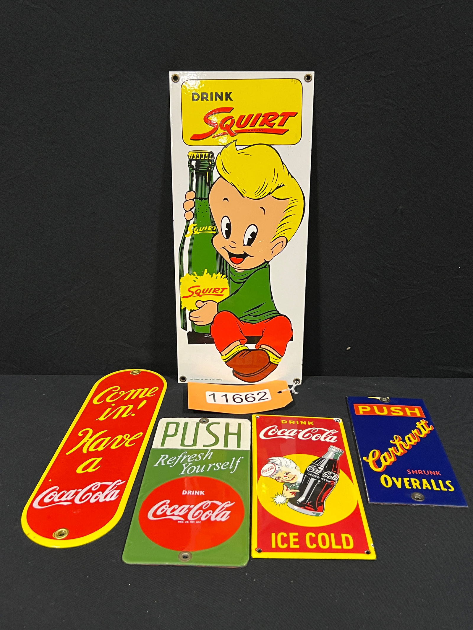 Coca Cola Coke squirt door push Carhartt porcelain sign (1 of 2)