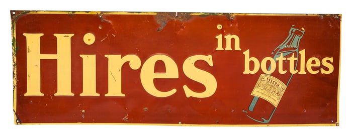 Early Hires in Bottles Embossed Single Sided Tin Sign w/ Bottle