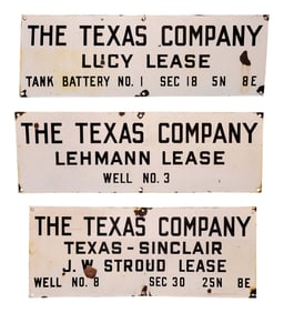Lot of 3 SSP Texaco Field Lease Signs Sinclair Lucy & Lehmann Signs