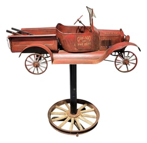 Metal Ford Model T Fire Dept. Truck No. 57 on stand