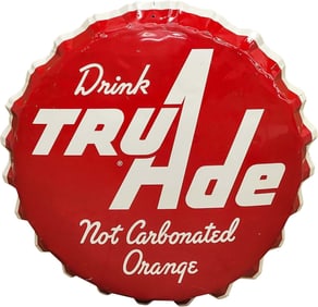 39" Drink Tru-Ade Not Carbonated Orange Bottle Cap Sign