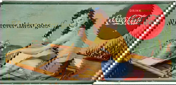 1942 Drink Coca-Cola Wherever Thirst Goes Cardboard Sign