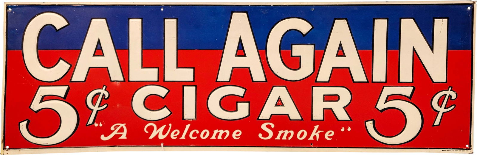 Call Again 5 Cent Cigar Embossed Tin Sign (1 of 2)
