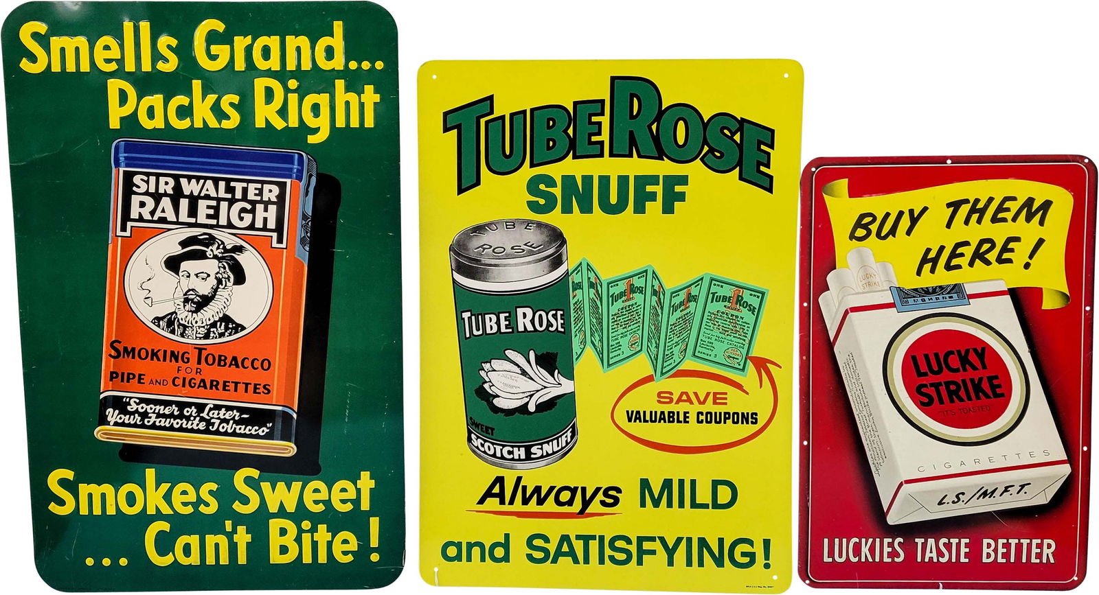 Lot of Three Tobacco and Cigarette Tin Signs (1 of 2)