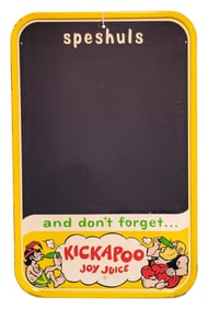 1965 Kick A Poo Joy Juice Embossed Metal Menu Chalkboard Sign