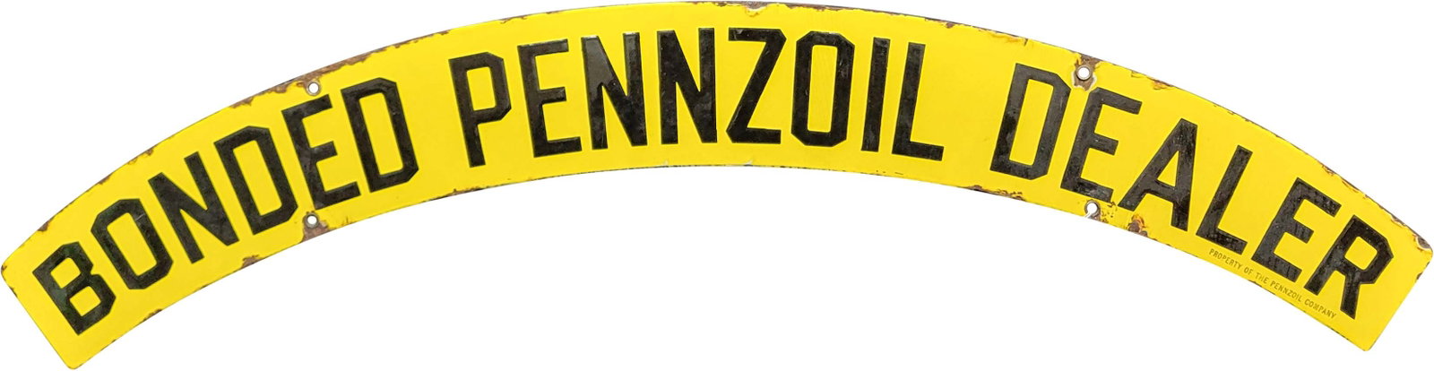 Bonded Pennzoil Dealer Double Sided Porcelain Topper Sign: 3.5" x 28.5" DSP sign with good color, good gloss, both sides have light crazing with porcelain loss around the edges. Marked Property of The Pennzoil Company. PLEASE NOTE, THERE IS ONLY ONE WAY TO PA