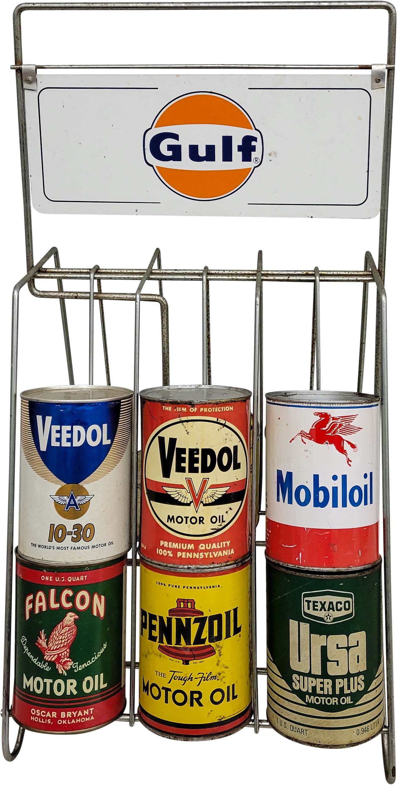 Gulf Metal Rack w/8 Various Brand Oil Cans (1 of 3)