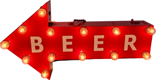 Double Sided Hanging Metal Beer Light Up Arrow Sign