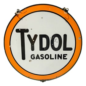 43" Tydol Gasoline Double Sided Porcelain Sign With Ring