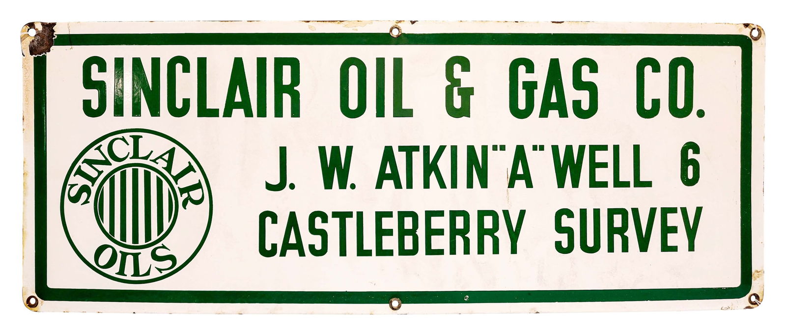 Sinclair Oil & Gas Co Single Sided Porcelain Well Sign (1 of 2)