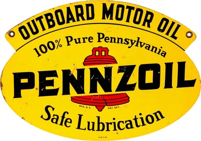 Pennzoil "Outboard Motor Oil" Double Sided Metal Rack Sign