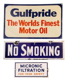 Lot of 3 Gulf Signs No Smoking Micronic Filtration and Gulfpride