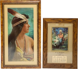 1923 G.H. Reidout Pennant Gasoline Calendar and Wa-ta Wah Indian Maiden Print