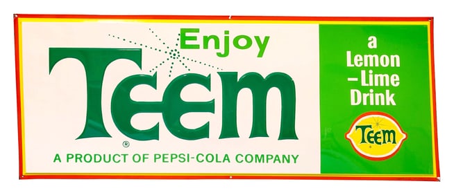 1957 Enjoy Teem Embossed Single Sided Metal Sign