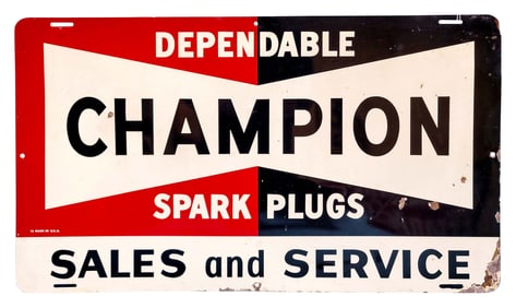 Champion Spark Plugs Sales and Service Single Sided Metal Sign