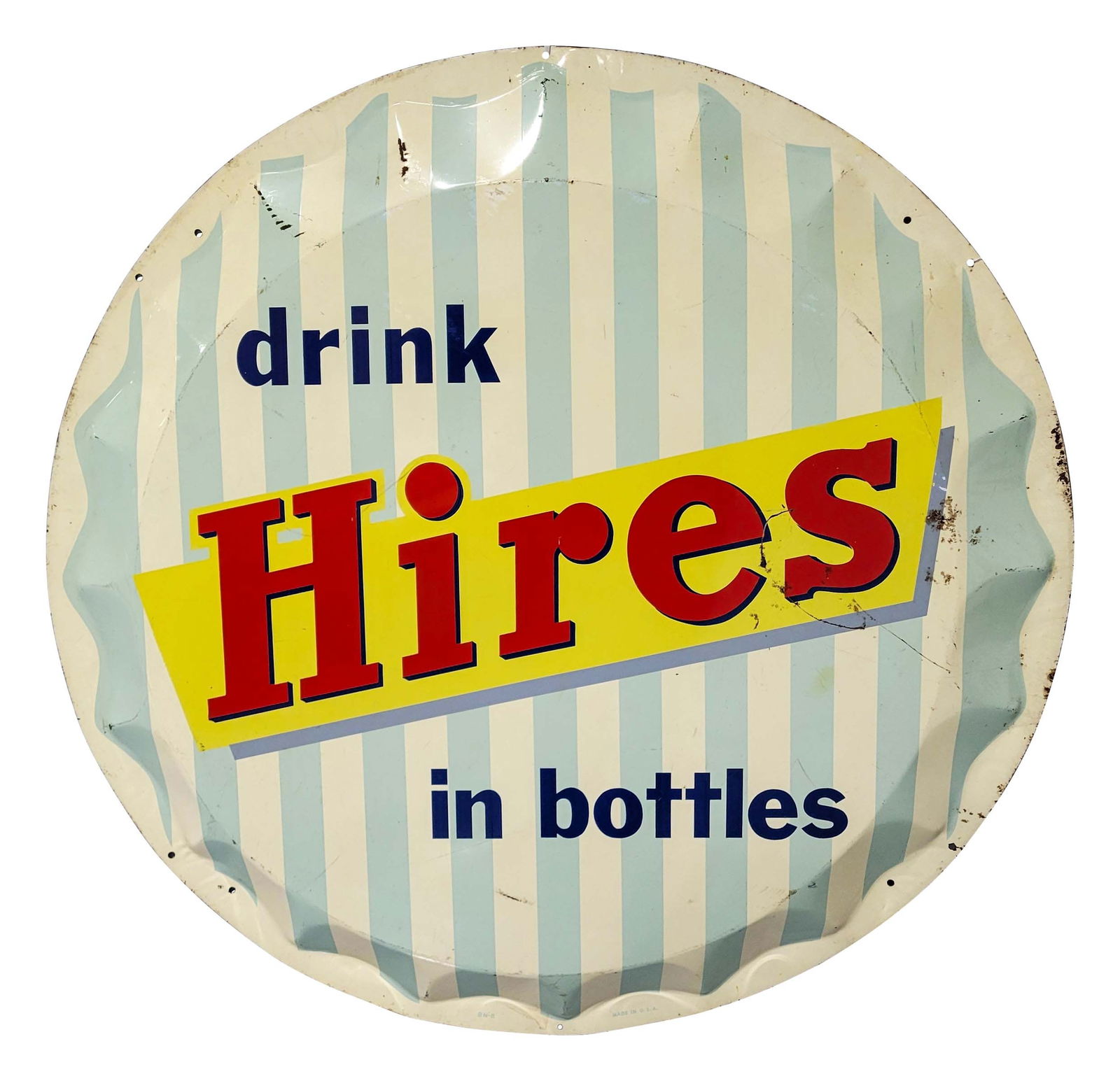 36" Hires Drink in Bottles Tin Bottle Cap Sign (1 of 2)