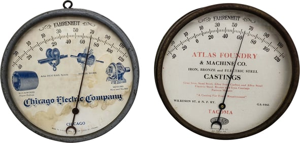 Atlas Foundry and Chicago Electric Company Round Thermometers