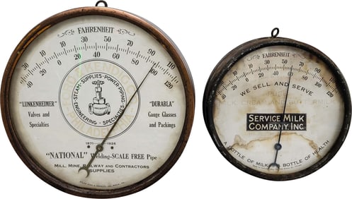 Service Milk Company Inc. and Ford & Kendall Company Round Thermometers