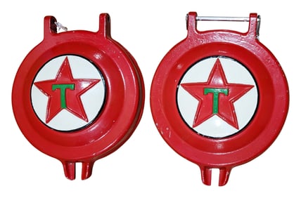 Lot of 2 Texaco Lubester Embossed Metal Lids Tops
