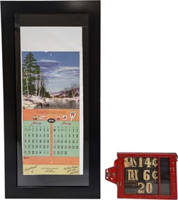 Texaco Gas Pump Pricer Sign and 1951 Texaco Calendar