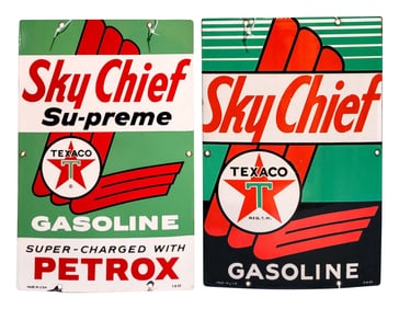 Texaco Sky Chief Porcelain Gas Pump Plates Lot of Two
