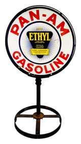Pan-Am Ethyl Gasoline Double Sided Porcelain Lollipop Curb Sign