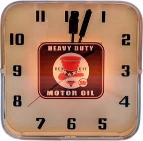 Red Hat Motor Oil Electric Light Up Clock