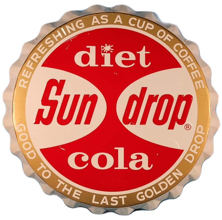34" Diet Sun Drop Cola Embossed Bottle Cap Sign (1 of 3)