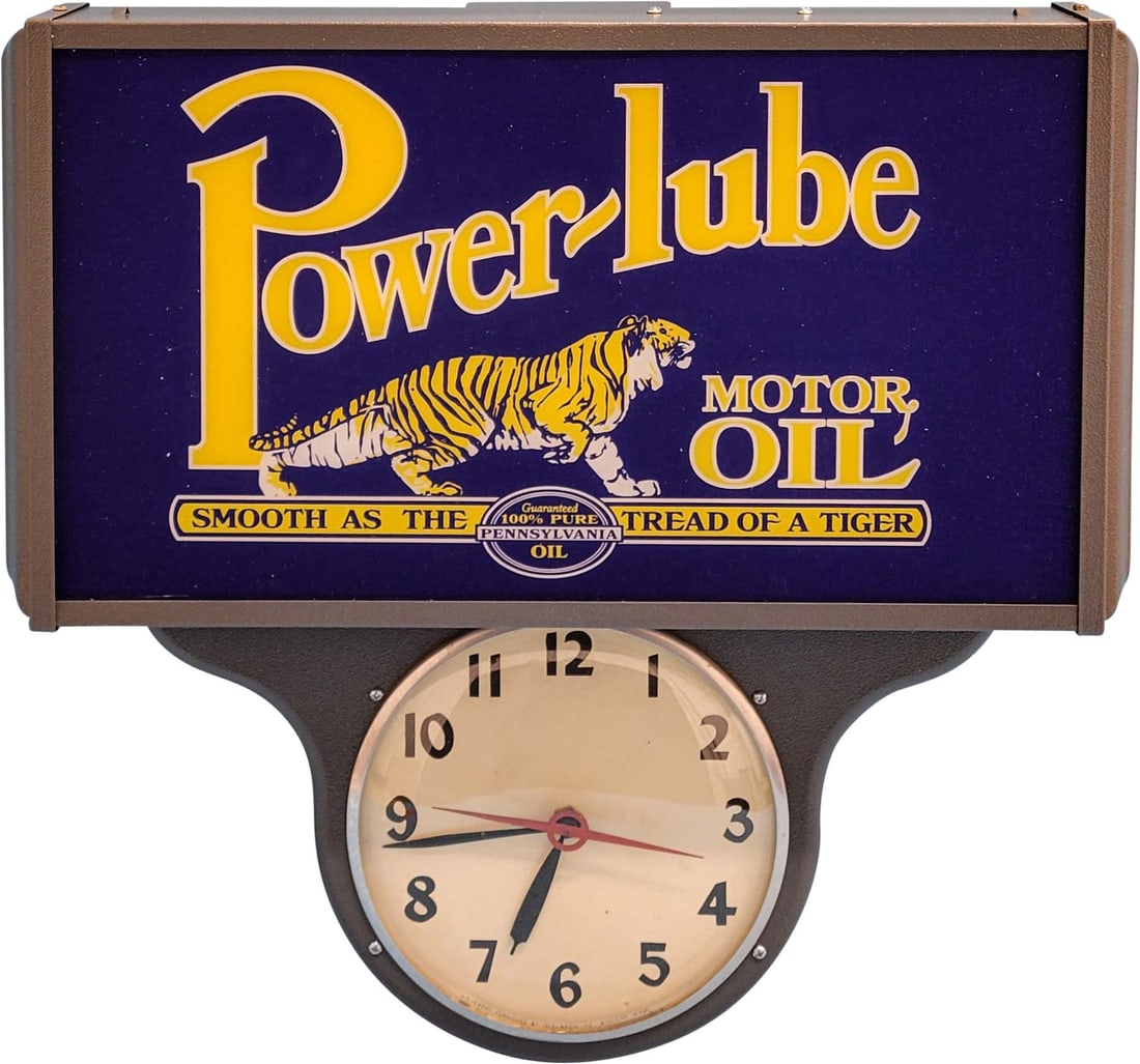 Restored Power-lube Motor Oil Electric Light Up Clock with New Glass (1 of 3)