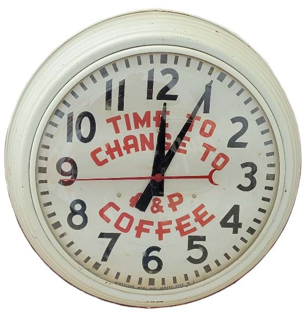 15" 1961 A & P Coffee "Time to Change to A & P Coffee" Electric Round Clock (1 of 3)