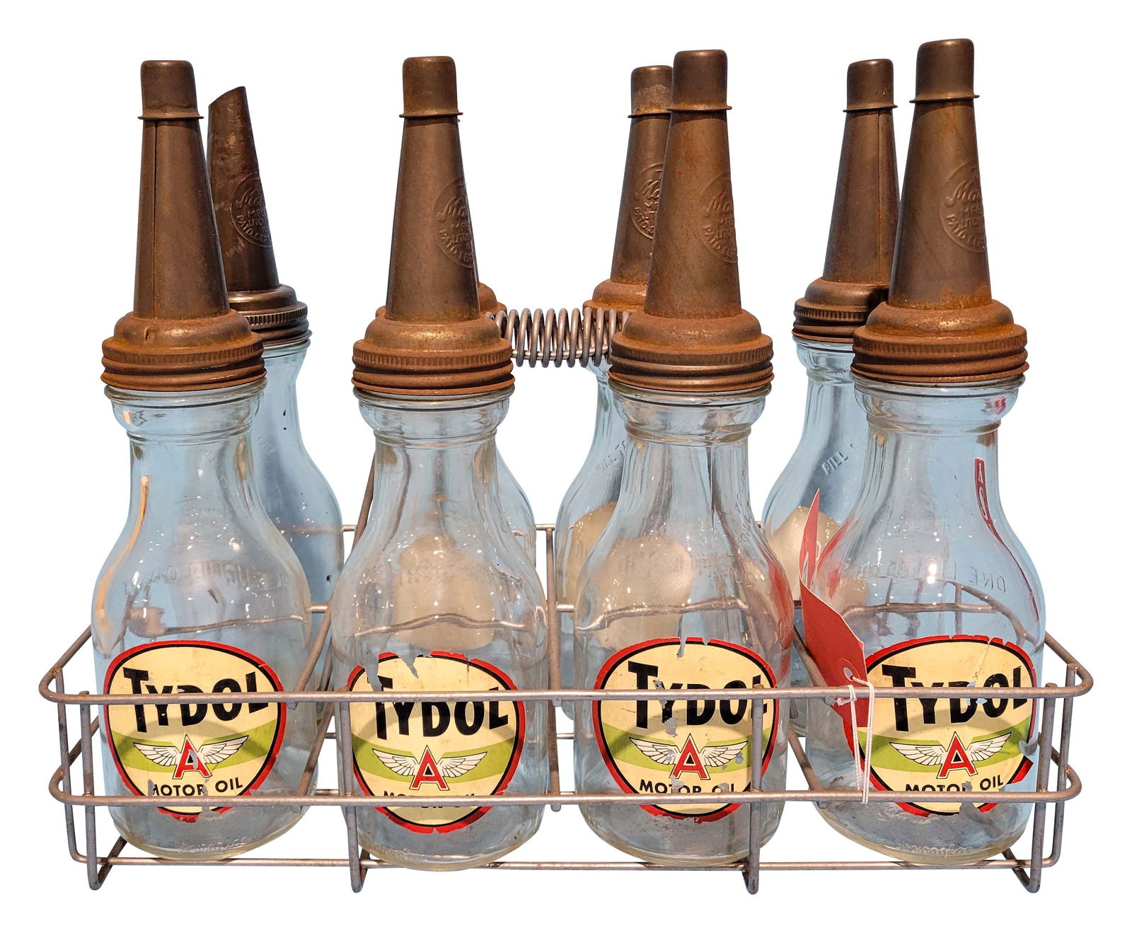 Group of 8 1 Quart Glass Oil Bottles with Spouts and Carrier (1 of 2)