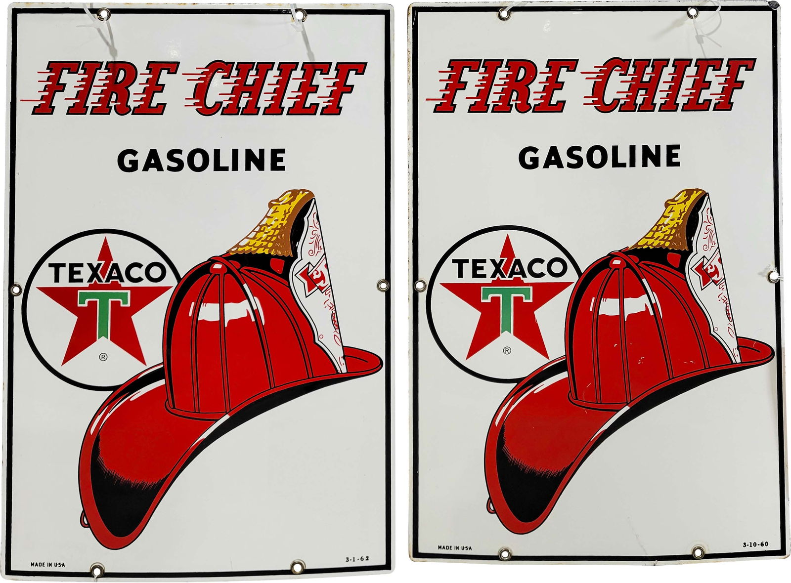 Texaco Fire Chief Gasoline Lot of Two Porcelain Gas Pump Plates (1 of 2)