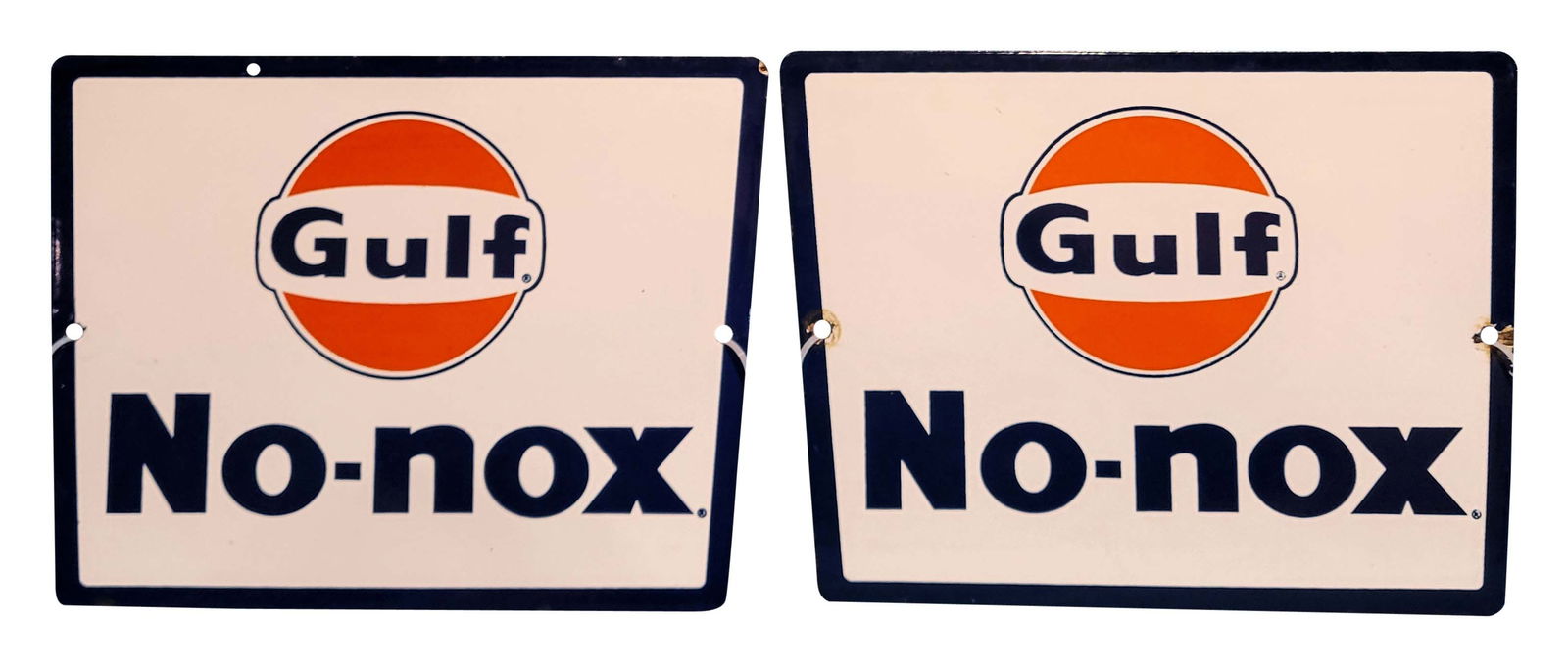 Gulf No-nox Pair of  Porcelain Gas Pump Plates (1 of 2)