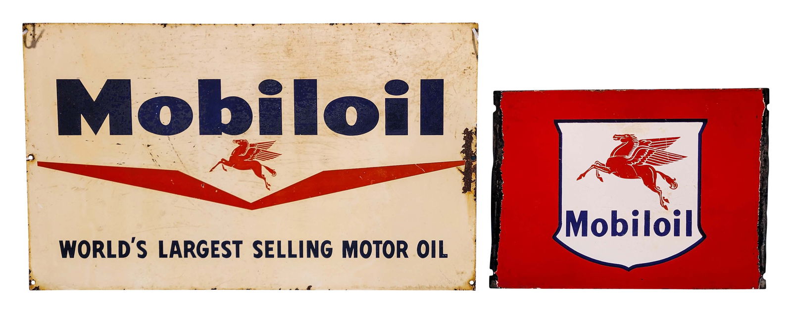 Lot of 2 Mobiloil Signs SSP Shield and SST World's Largest Selling Motor Oil Sign (1 of 2)