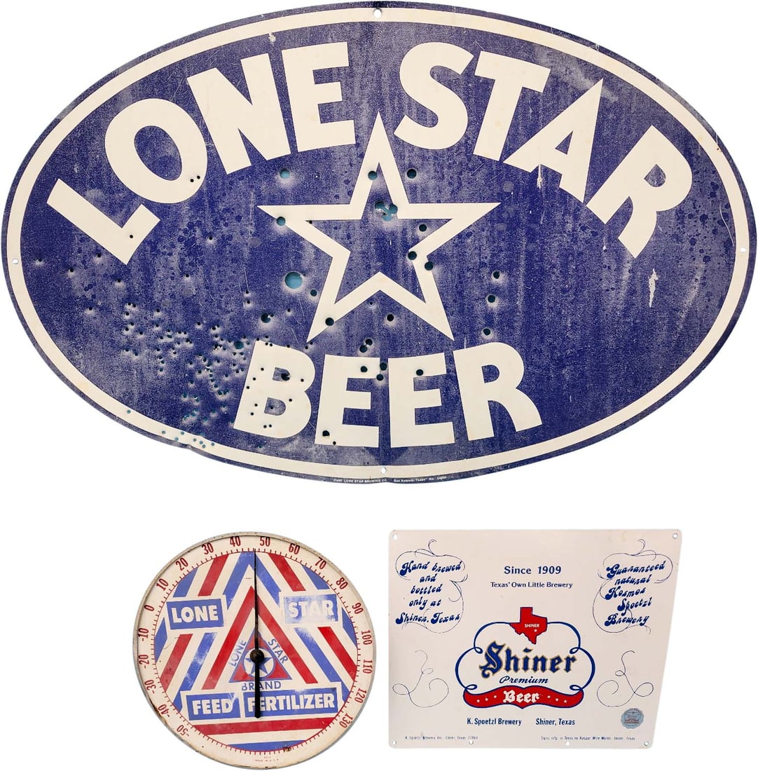 Lone Star and Shiner Beer Signs, Lone Star Feed Fertilizer Thermometer (1 of 3)