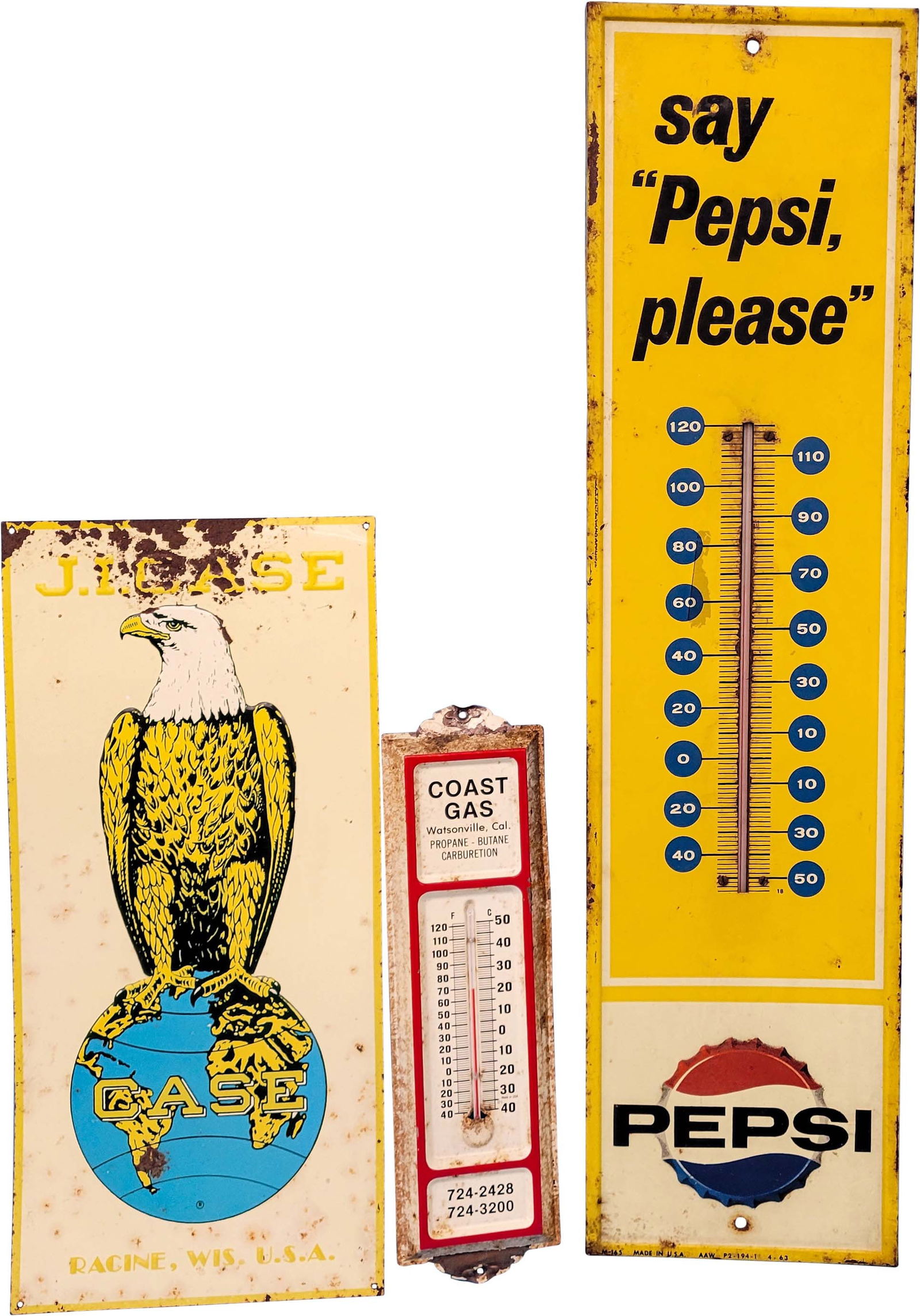 Pepsi Thermometer, J. Case Sign, Coast Gas Thermometer (1 of 2)