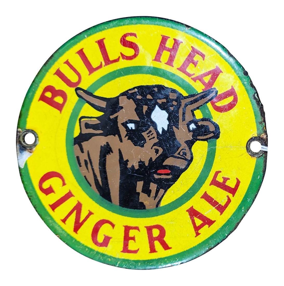 Bulls Head Ginger Ale 4" SSP Sign Age Unknown (1 of 2)