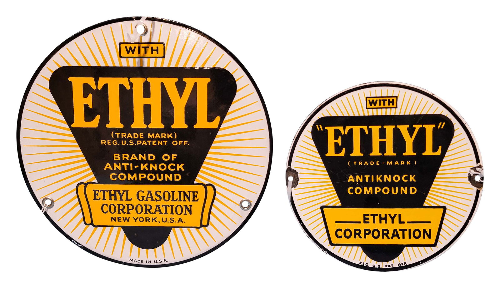 Lot of 2 Ethyl Gasoline Corporation Gas Pump SSP Signs (1 of 2)