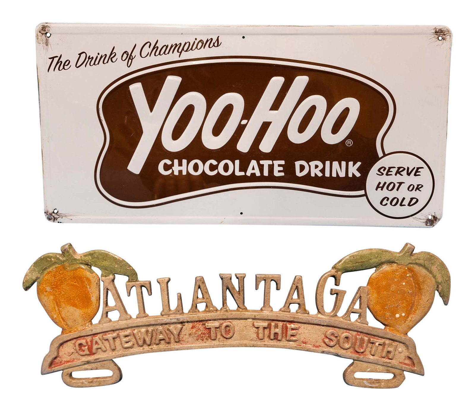 Group of 2 Yoo-hoo Chocolate Drink SST Sign & Atlanta GA Gateway to the South License Plate Topper (1 of 2)