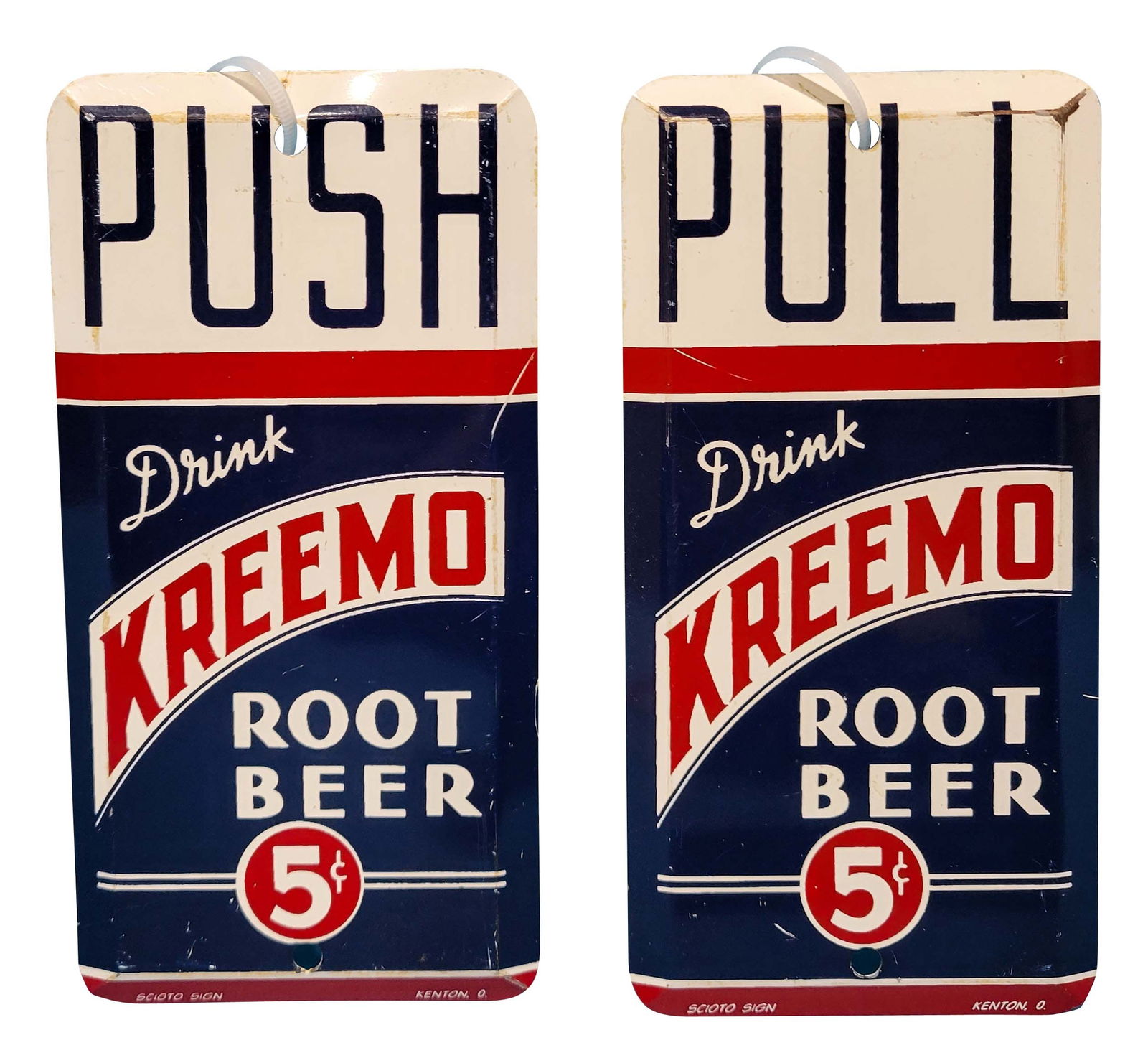 Drink Kreemo 5 Cent Root Beer Push & Pull SST Door Push Signs AGE UNKNOWN (1 of 2)