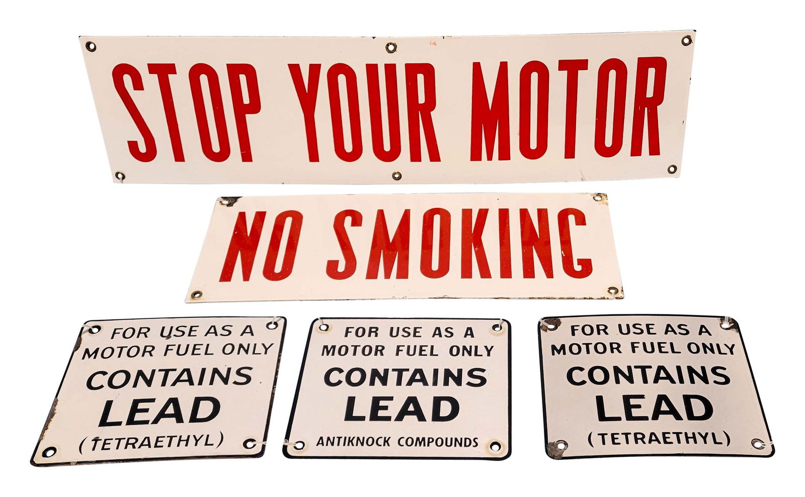 Lot of 5 Gas Station SSP Signs No Smoking Stop Your Motor Contains Lead (1 of 2)