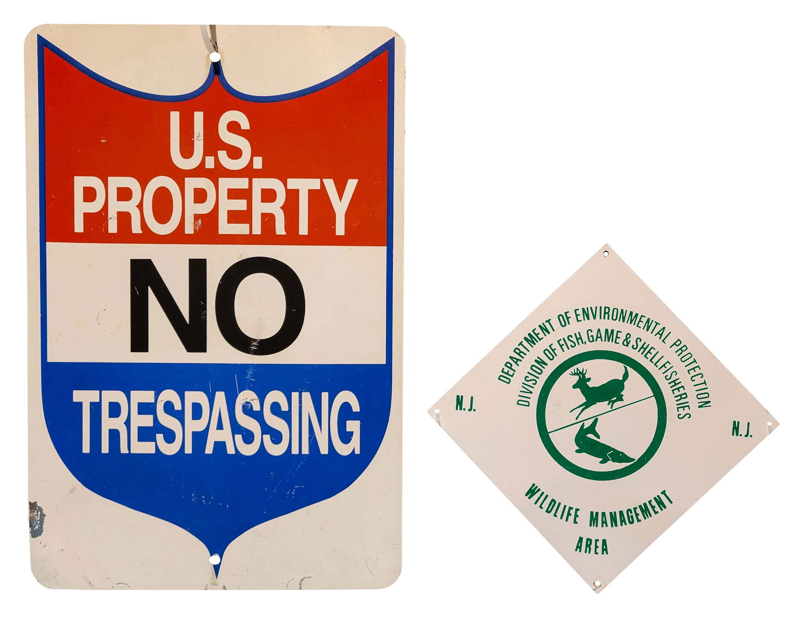 Lot of 2 SST Signs US Property No Trespassing & New Jersey Wildlife (1 of 2)
