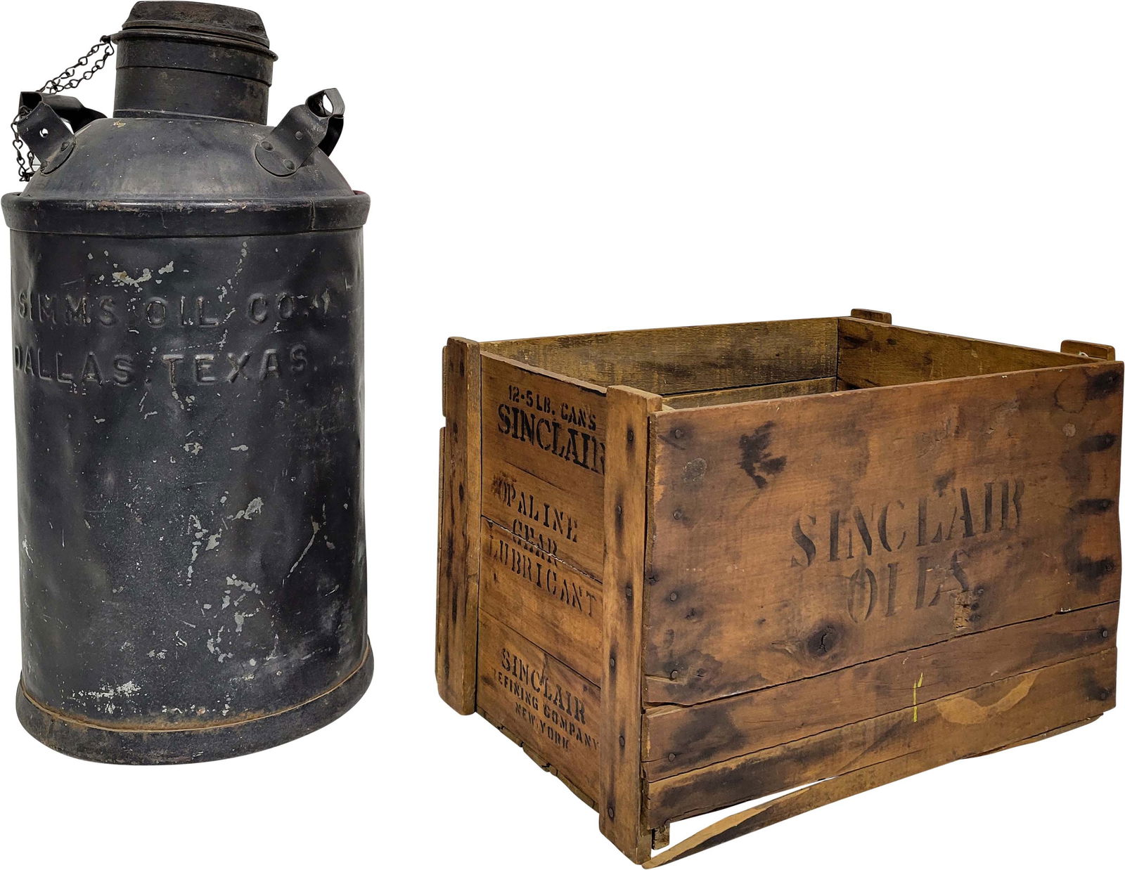 1930 Sinclair Oils Wood Shipping Crate and Simms Oil Co. Can (1 of 5)