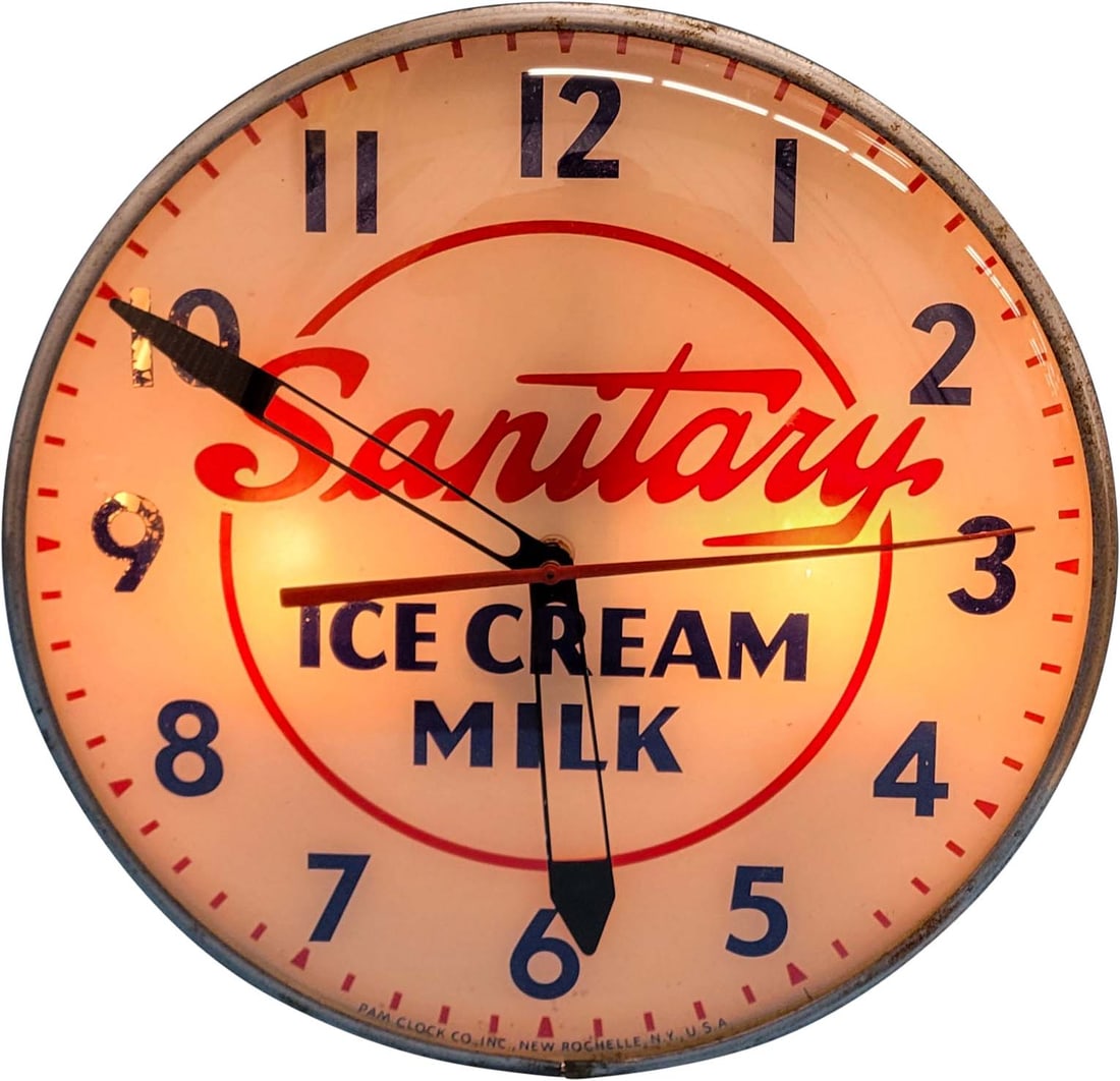 14.5" Sanitary Ice Cream Milk Pam Electric Light Up Pam Clock (1 of 7)